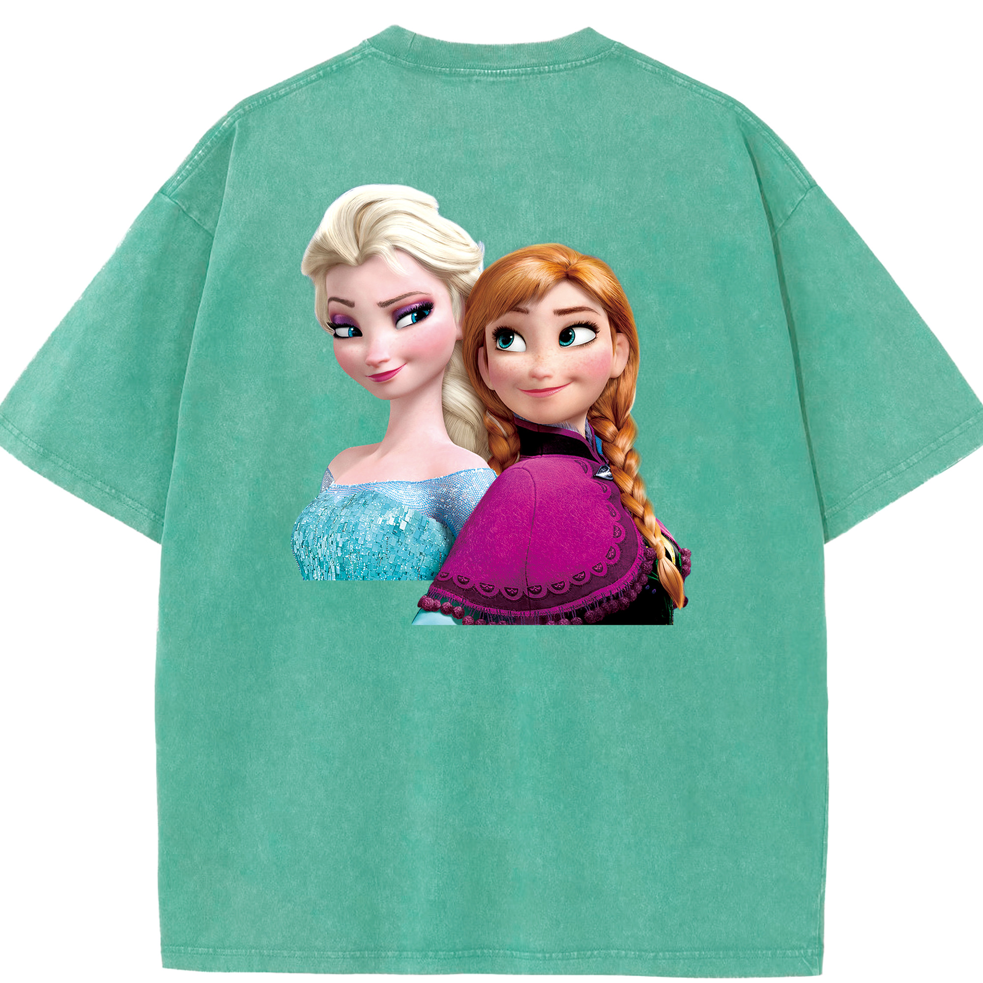 （画像用） アナと雪の女王 アンナ エルサ Frozen Anna Elsa 綿100% ヴィンテージ風 半袖Tシャツ（背面プリント）